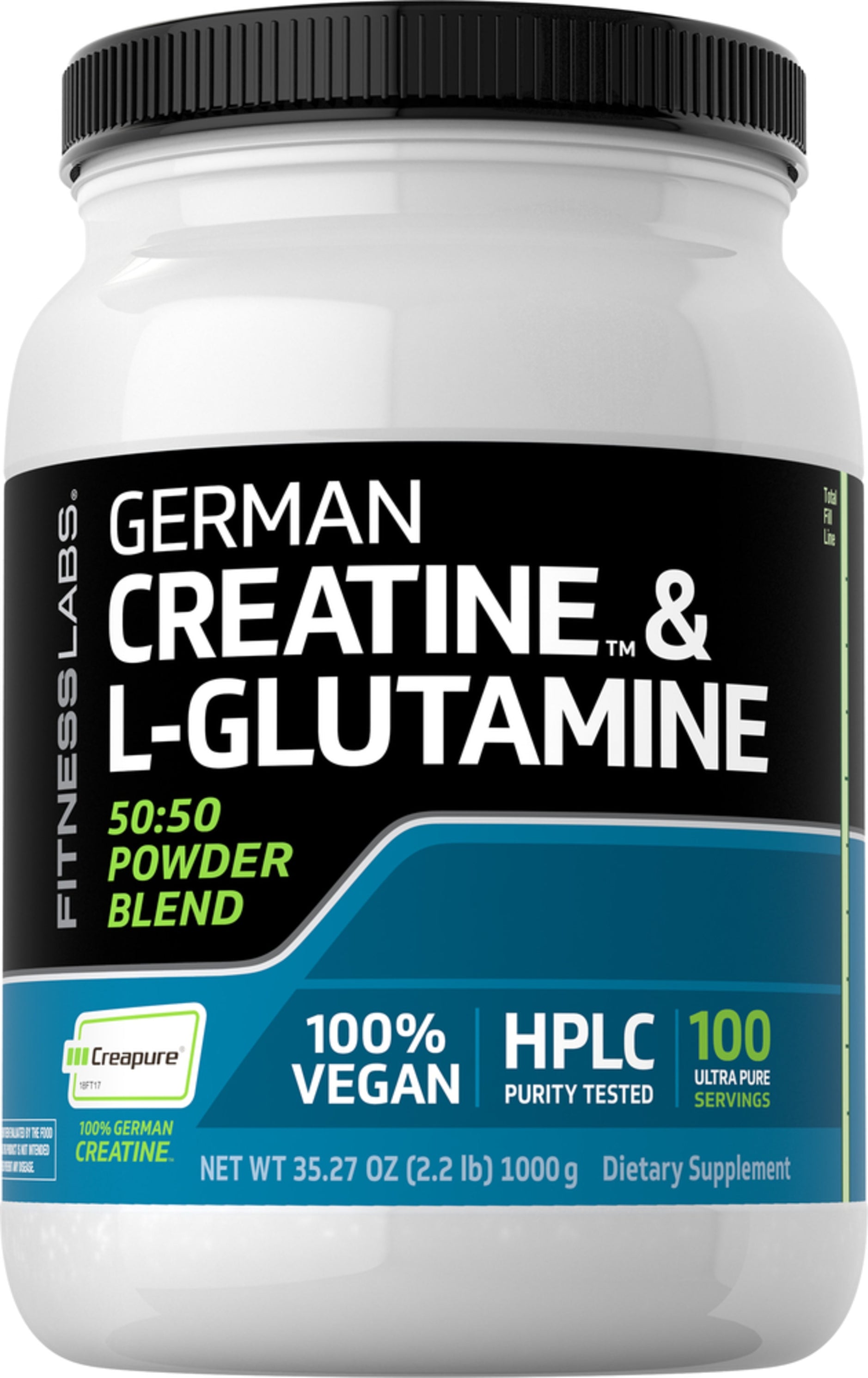 German Creatine Monohydrate (Creapure) & L-Glutamine Powder (50:50 Blend), 10 grams (per serving), 2.2 lb (1000 g) Bottle