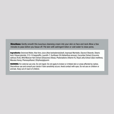 Photo of Supplement Facts panel for Cucumber Cream 4 OZ.