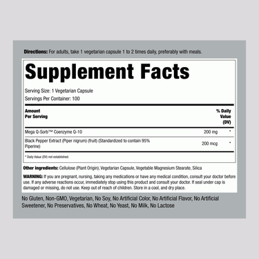 CoQ10, 200 mg, 100 Vegetarian Capsules