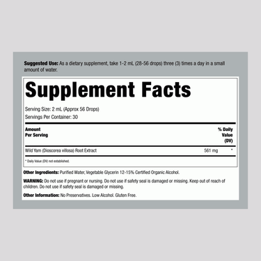 Supplement Facts panel for Nature's Answer Wild Yam Liquid Extract, 2 fl oz bottle.