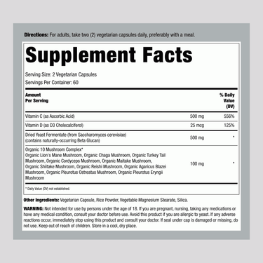 Image showing the Supplement Facts panel for LN Immune Support 120 Capsules, detailing its ingredients and nutritional information.
