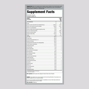 Supplement Facts panel for Source Naturals' Wellness Formula in a 120-cap bottle.