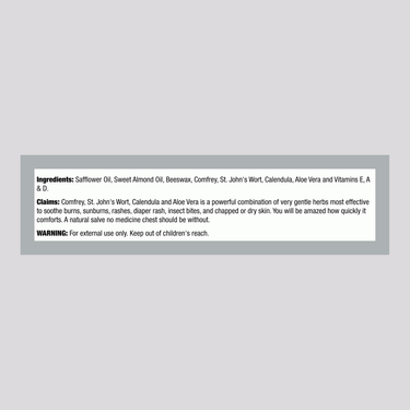 Supplement Facts panel for Country Comfort Herbal Savvy Comfrey Aloe Vera Cream 2 oz.