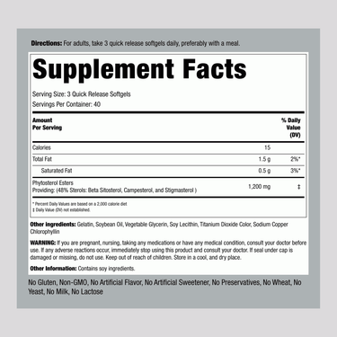 Supplement Facts panel for Ultra Max Plant Sterols Complex Softgels, 120 count.