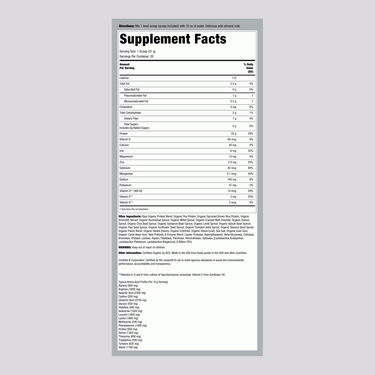 Supplement Facts panel for Garden of Life Raw Organic Plant Protein Vanilla 624g.