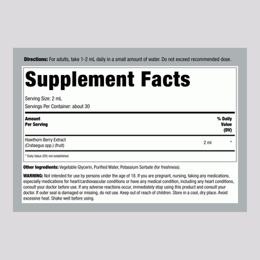 Supplement Facts panel for Hawthorn Berry Liquid Extract 2 fl oz.