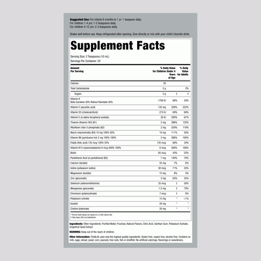 Supplement Facts for Child Life Children's Liquid Multi Mineral, Organic Mango, 8oz bottle.