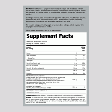 Supplement Facts panel for Horbaach Nitric Oxide Boost with Organic Beets, 16oz.