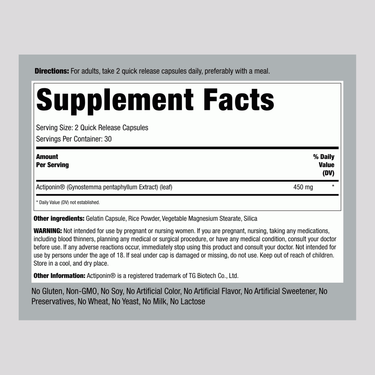 AMPK Activator Supplement Facts for 450 mg, 60 Capsules, are detailed on the panel.