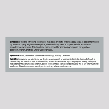 Supplement Facts for NT Lavender Spray 2.4 oz displayed.