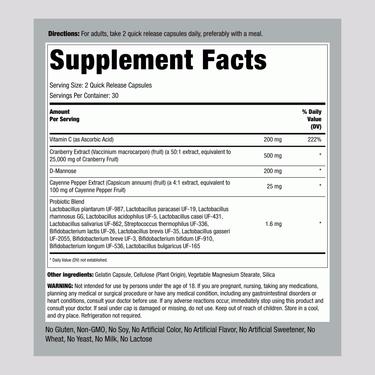 Supplement Facts panel for Urinary Tract Complex Capsules, containing 60 capsules in total.