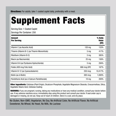 B-Complex Plus Vitamin C, 250 Coated Caplets