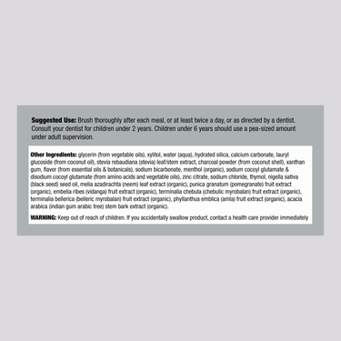 Supplement Facts panel for 4 oz Charcoal Toothpaste.