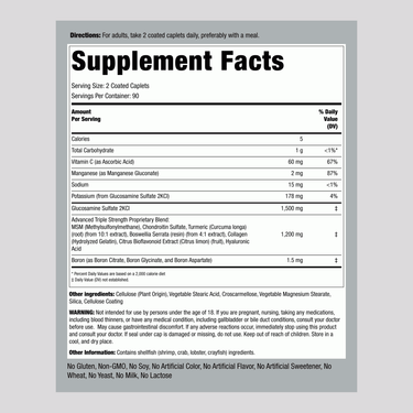 Supplement Facts for Triple Strength Glucosamine Chondroitin Coated Caplets, detailing its composition.