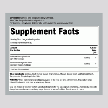 Supplement Facts panel for Nature's Way DIM-plus, containing 120 capsules, highlighting nutritional information and dosage.