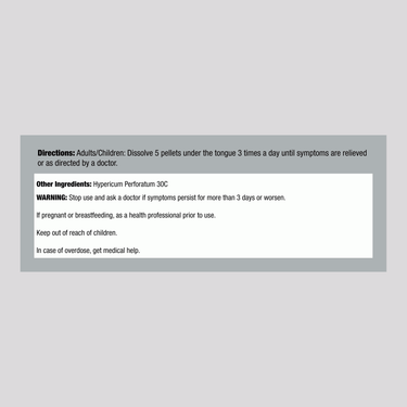 Supplement Facts panel displaying Hypericum Perforatum 30C Homeo Nerve, 80 count.