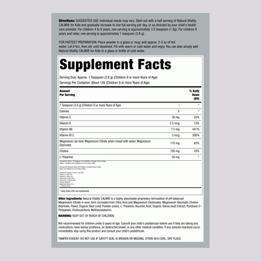 Supplement Facts for Kids Calm Berry 16oz listed.