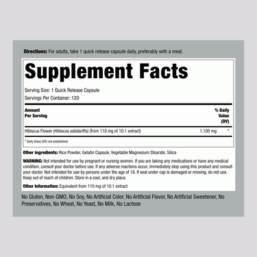 Hibiscus Flower, 1100 mg, 120 Quick Release Capsules