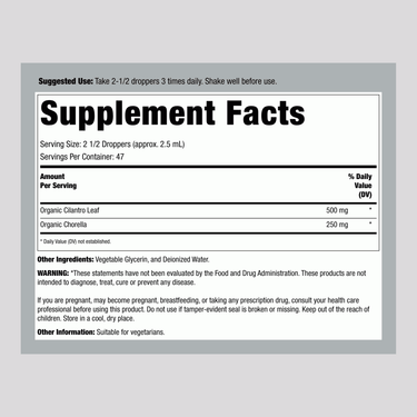 Supplement Facts panel for Source Nat Cilantro Metal Detox Chlorella, 4 oz.