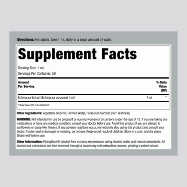Supplement Facts panel for Echinacea Liquid Extract AF, 4 fl oz (118mL) bottle.