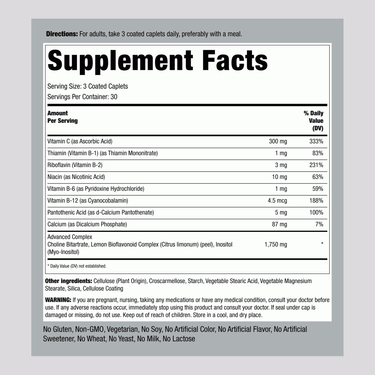 Image showing the Supplement Facts panel for Tinnitus Coated Caplets, including ingredient details and dosage information.