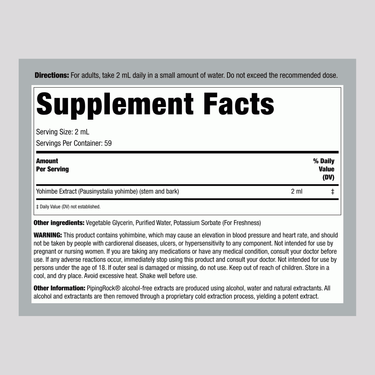 Supplement Facts for Super Yohimbe Max Liq Ext AF 4 fl oz (118mL).