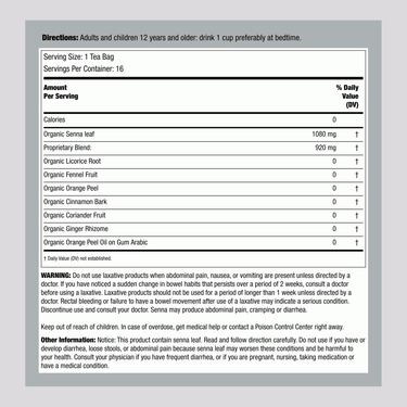 Image of Supplement Facts for Smooth Move Laxative Tea 16 Bags.