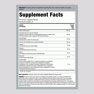 Supplement Facts for LN Complete Digestant Multi Enzyme 60 Veg Cap displayed.
