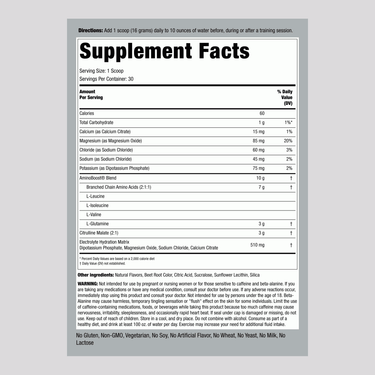 Nutrition facts for FL Amino Boost - Fruit Punch 480 g supplement.