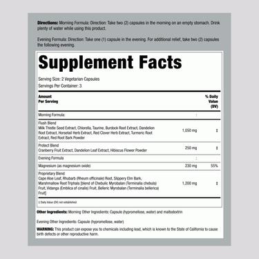 RN 3 Day Cleanse supplement label displaying facts for 12 vegetarian capsules.