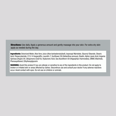 The Supplement Facts panel for PIP Elastin Cream 4 OZ details ingredients and nutritional information for consumer reference.