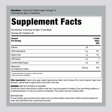 Supplement Facts panel for Calm Raspberry Lemon 240 Gummies product.