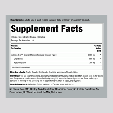 Chicken Sternum Collagen Type II, 3000 mg (per serving), 120 Quick Release Capsules