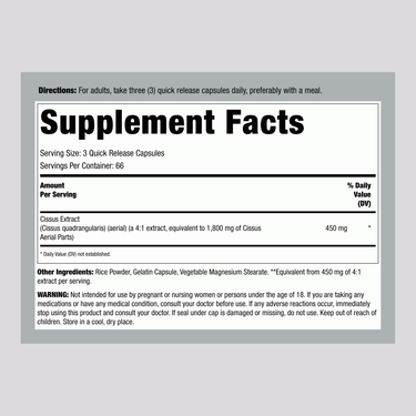 The Supplement Facts panel for Carlyle Cissus 1800 mg with 200 capsules is displayed.