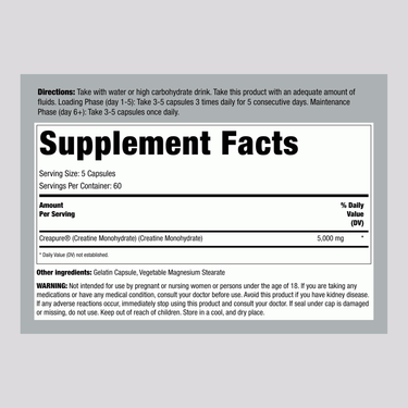 Displaying the Supplement Facts for FL German Creatine 1000 mg, 300 Capsules.
