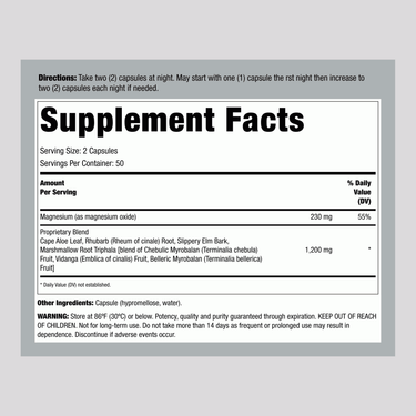 Supplement Facts panel for RN CleanseMore with details for 100 vegetarian capsules.