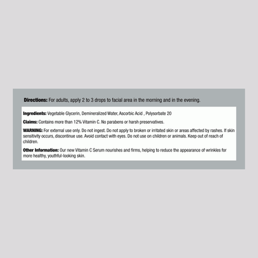 Supplement Facts panel for PIP Vitamin C Serum, 2 oz (60 mL).