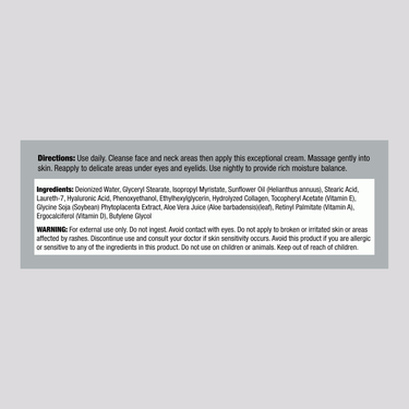 Supplement Facts panel for Collagen & Placenta Night Cream, 4 OZ package.