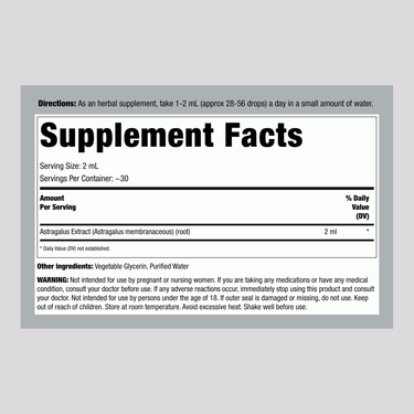 Image showing Supplement Facts for Astragalus Root Liquid Extract, 2 oz.