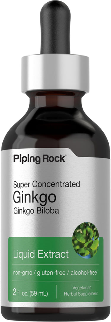 Ginkgo Biloba Liquid Extract, 2 fl. oz. (59 mL), non-GMO, gluten-free, alcohol-free. Vegetarian Herbal Supplement.