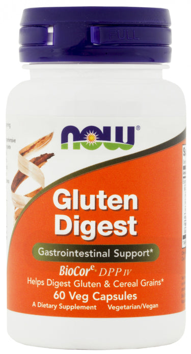 Now Foods Gluten Digest supplement for gastrointestinal support with 60 vegetable capsules.