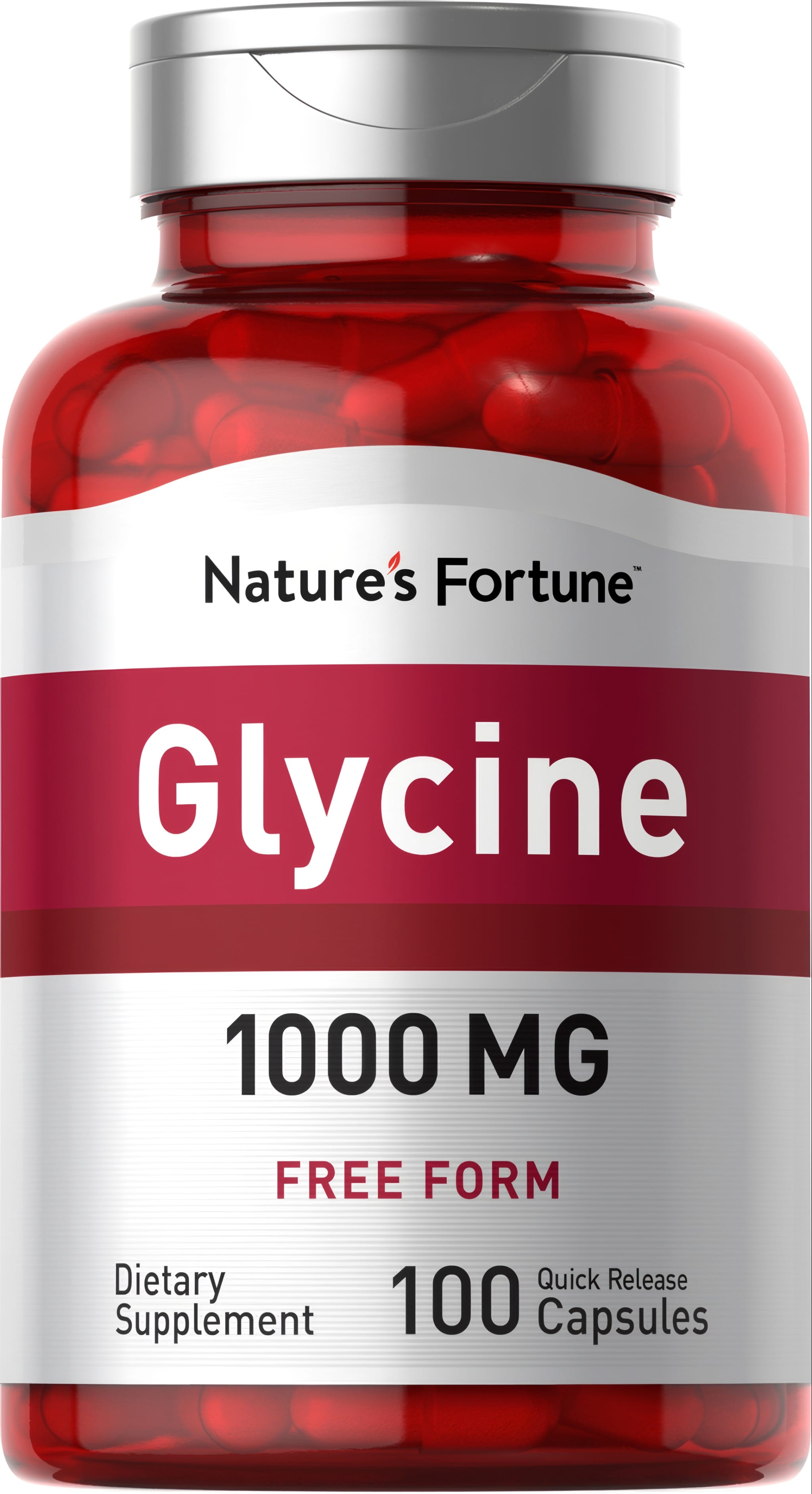 Glycine supplement with 1000 mg in 100 quick release capsules.
