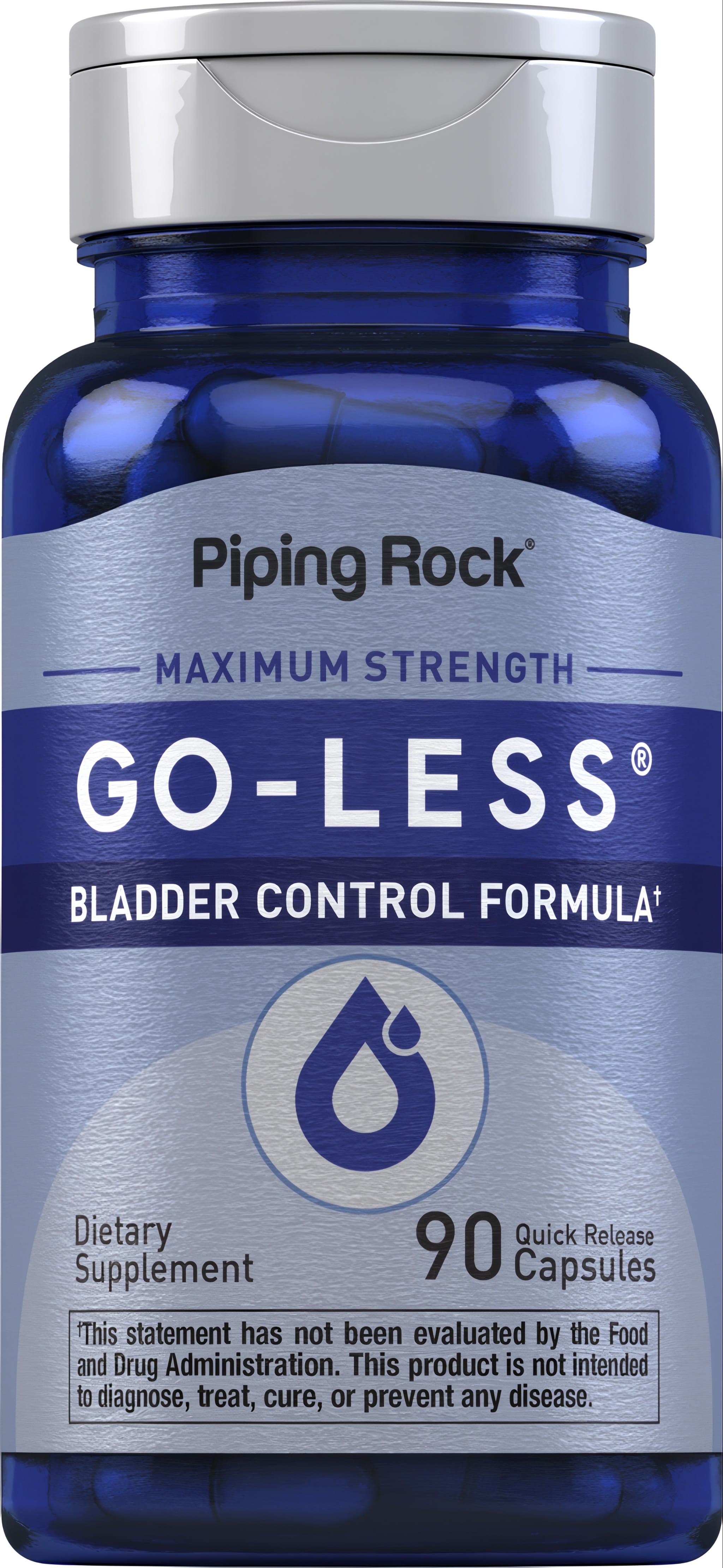Go-Less Maximum Strength Bladder Control Formula Dietary Supplement, 90 quick-release capsules in a bottle.