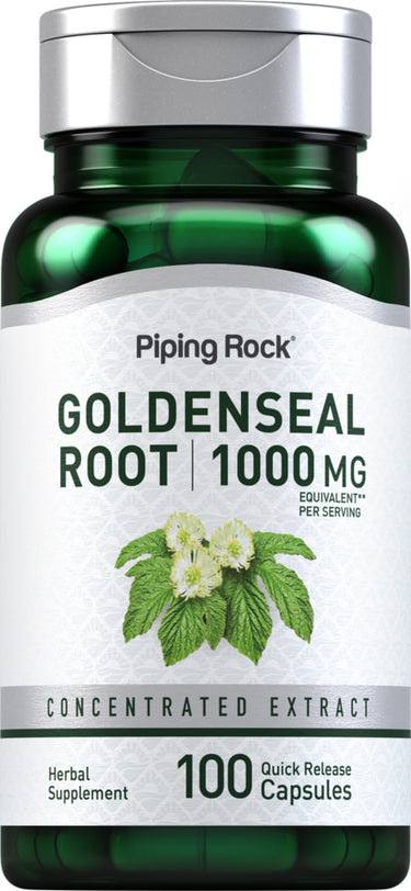 Goldenseal Root 1000 MG per serving herbal supplement with 100 quick release capsules concentrated extract.