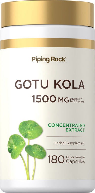 Gotu Kola 1500 mg Concentrated Extract Herbal Supplement in 180 Quick Release Capsules.