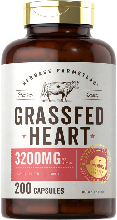 Carlyle Grass Fed Heart supplement with 3200 MG per serving, available in a bottle of 200 capsules.