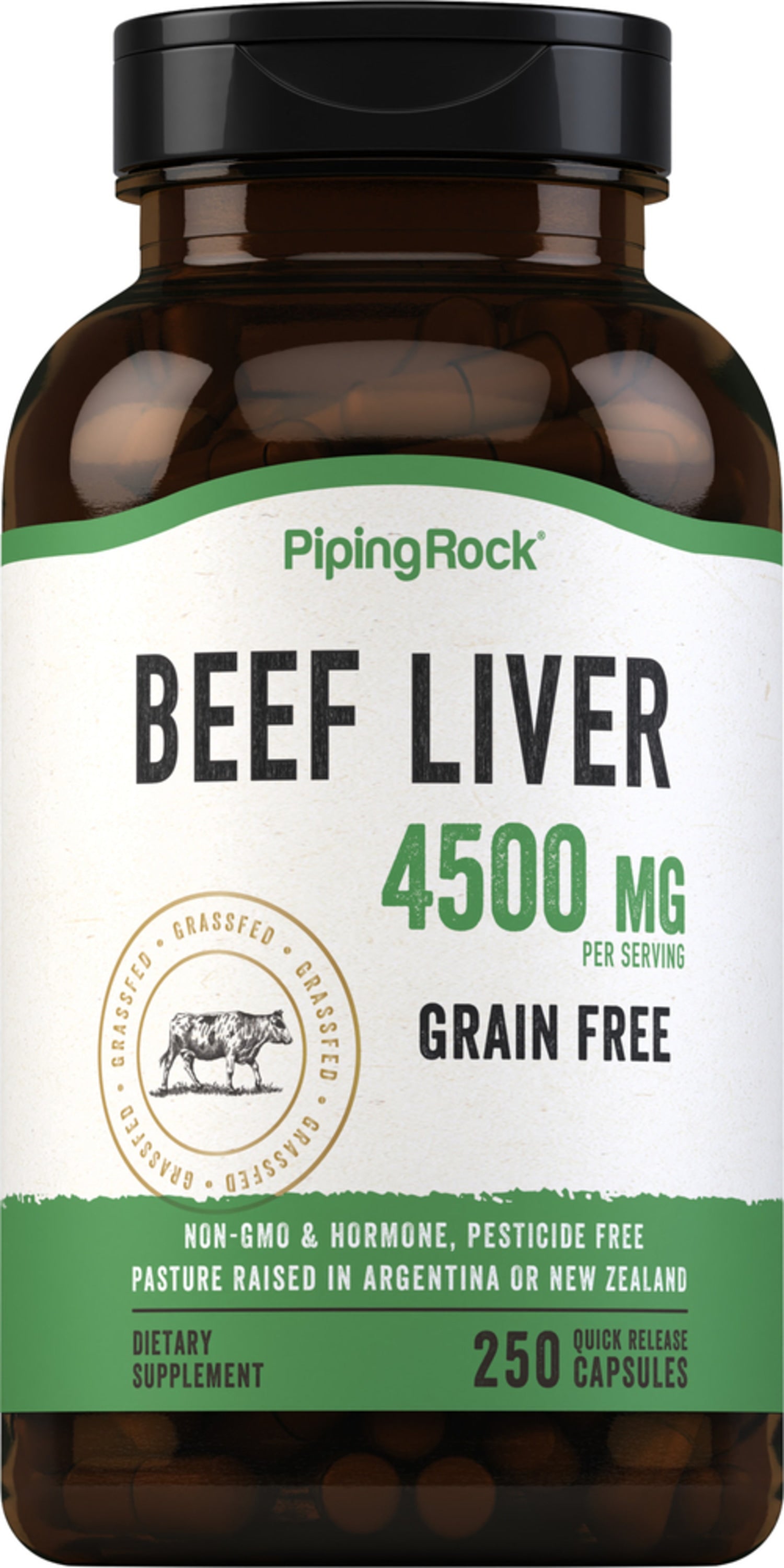 Grass Fed Beef Liver, 4500 mg (per serving), 250 Quick Release Capsules