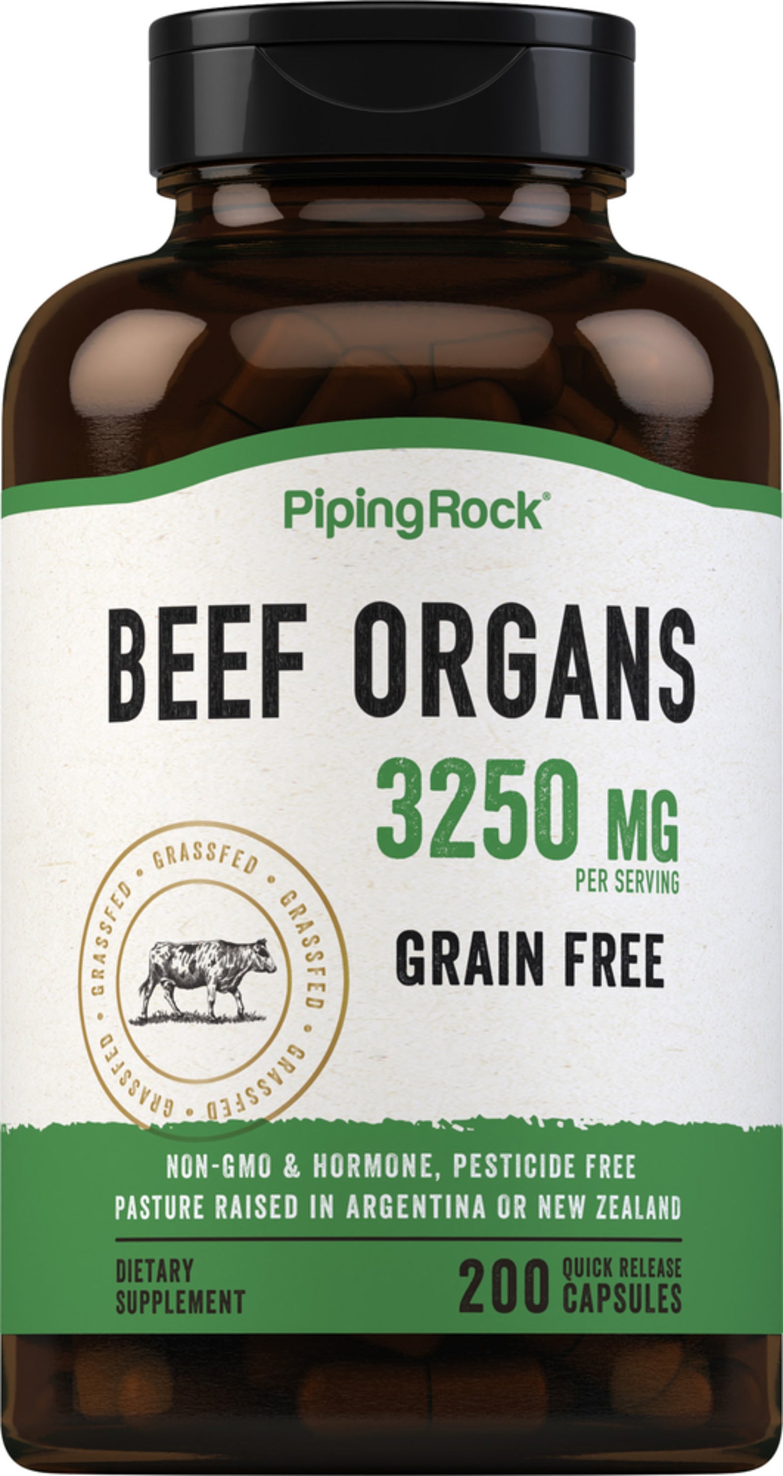Grass Fed Beef Organs, 3250 mg (per serving), 200 Quick Release Capsules