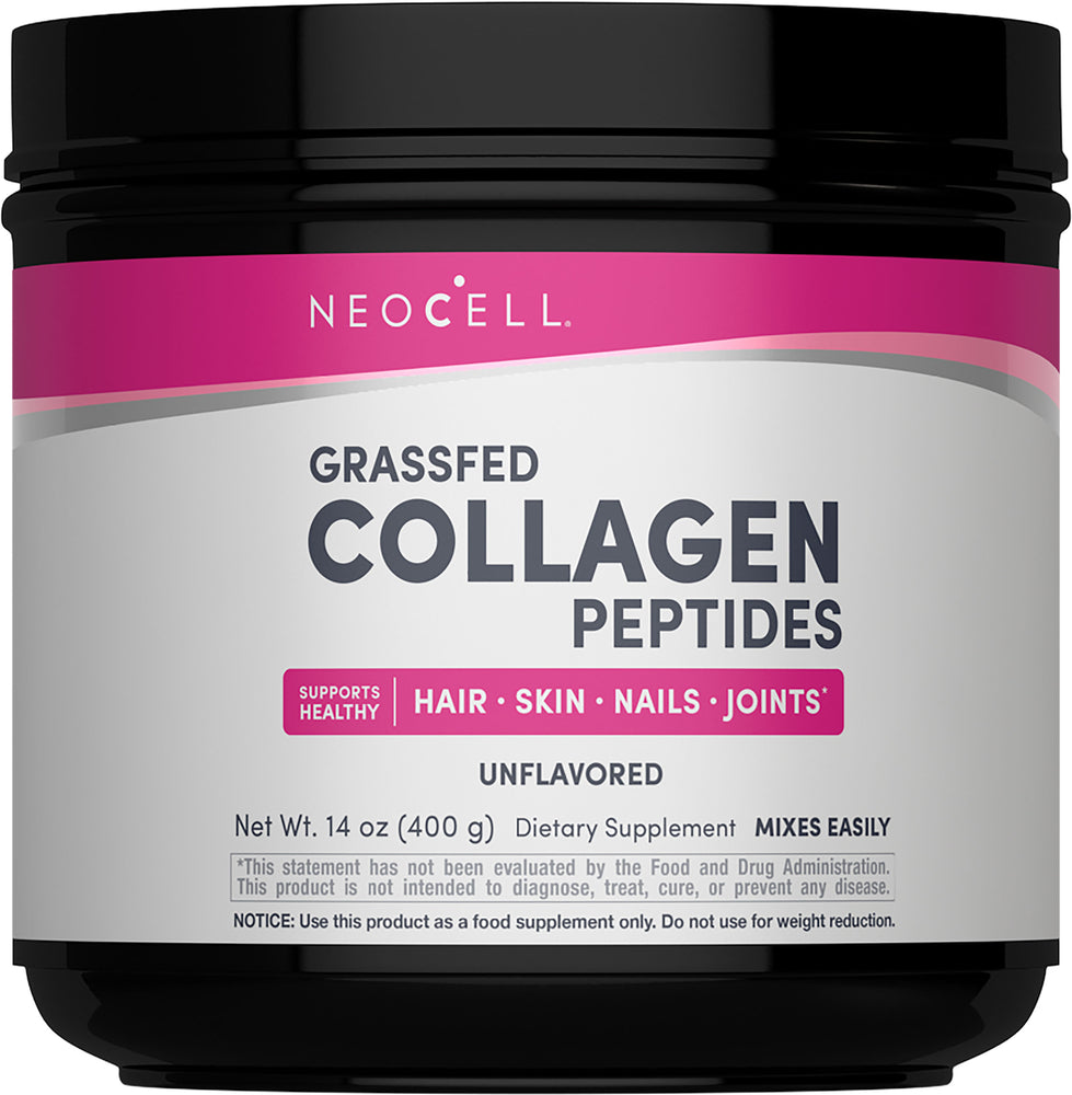 NEOCELL Grassfed Collagen Peptides, unflavored, 14 oz (400 g), dietary supplement canister.