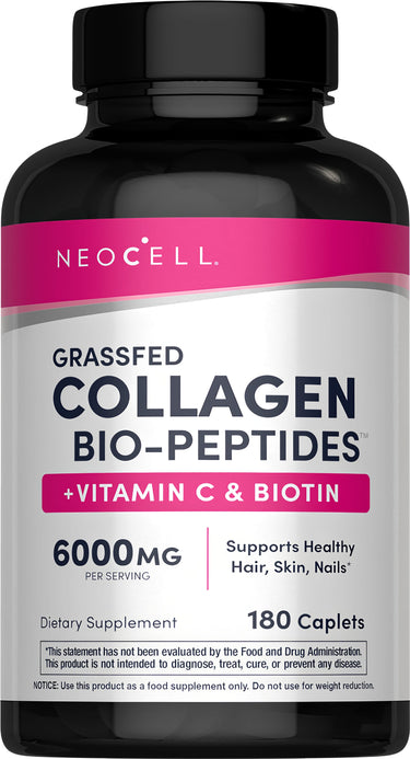Grassfed Collagen Peptides + C & Biotin, 6000 mg, 180 Caplets